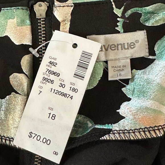 Avenue Floral Print Black & Green Cap Sleeve Midi Sheath Dress 18 - Picture 7 of 8